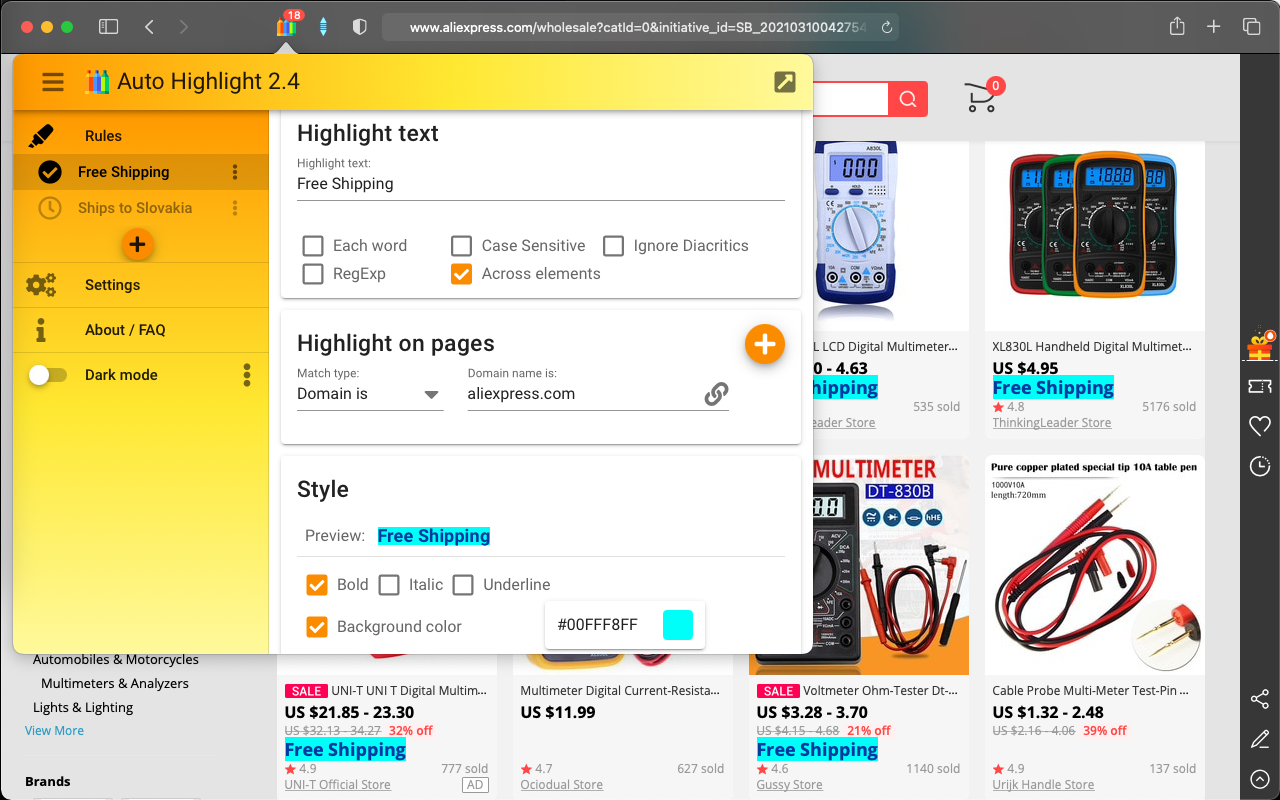 Auto Highlight chrome谷歌浏览器插件_扩展第4张截图