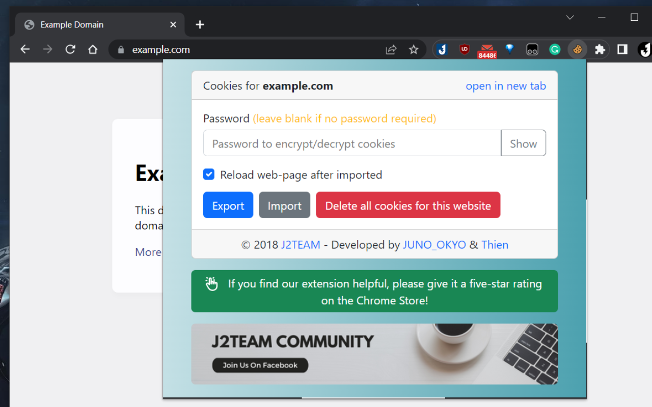 J2TEAM Cookies chrome谷歌浏览器插件_扩展第1张截图