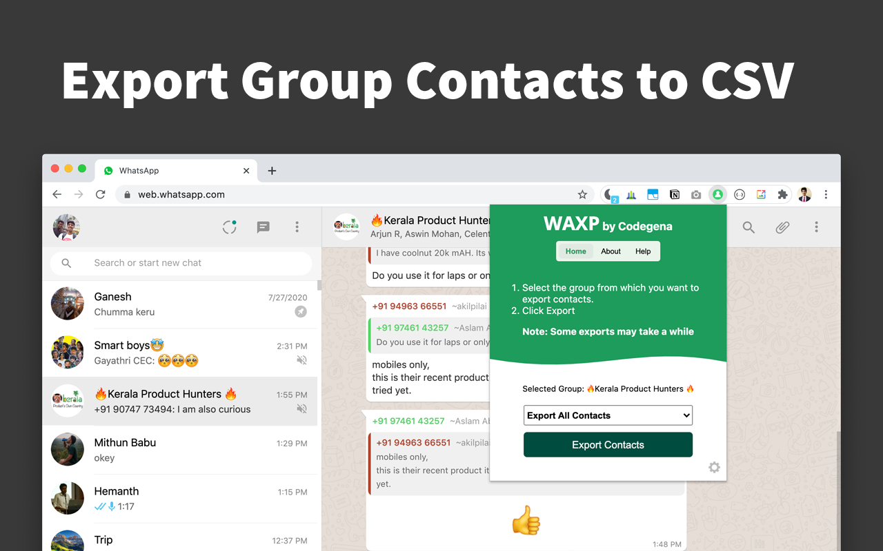 WAXP - Contacts Exporter for WhatsApp chrome谷歌浏览器插件_扩展第2张截图