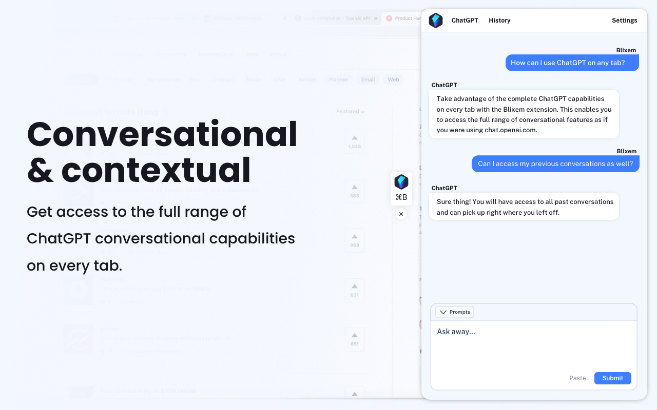Blixem | ChatGPT conversational sidebar chrome谷歌浏览器插件_扩展第4张截图