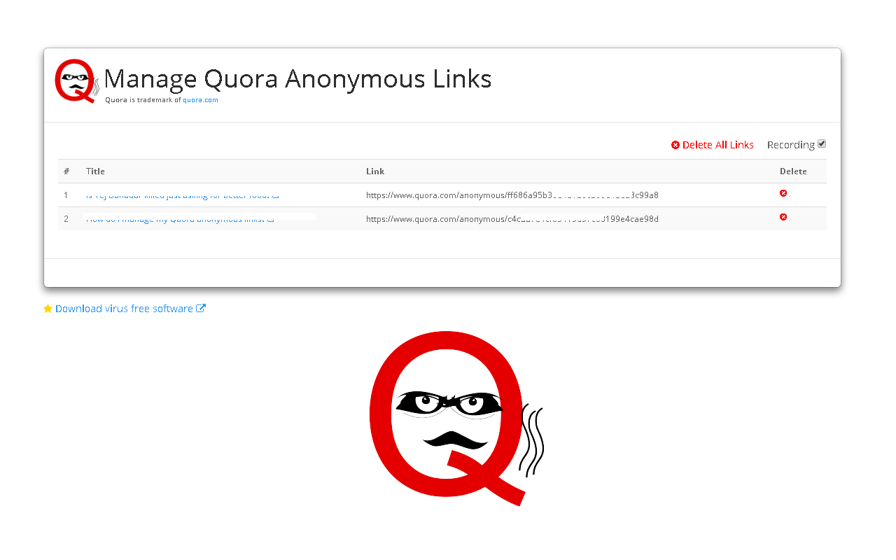 Manage Quora Anonymous Links chrome谷歌浏览器插件_扩展第1张截图
