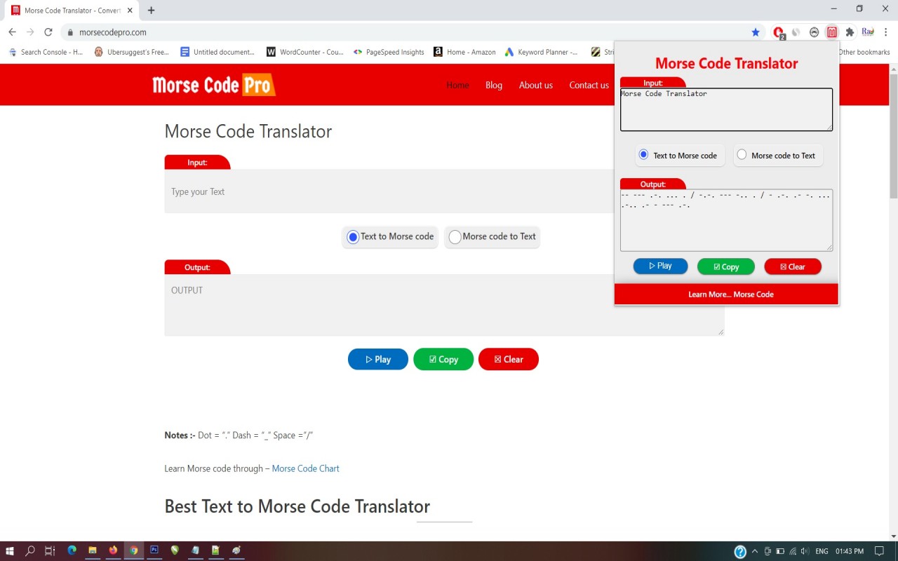 Morse Code Translator chrome谷歌浏览器插件_扩展第3张截图