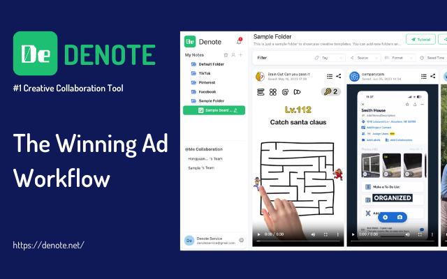 Denote - 免费素材管理工具，一键保存FB和TT视频广告 chrome谷歌浏览器插件_扩展第1张截图
