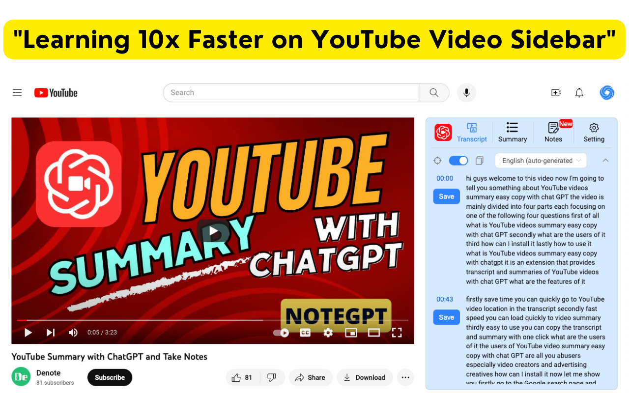 YouTube视频摘要ChatGPT生成-快速笔记 (中文版) chrome谷歌浏览器插件_扩展第2张截图