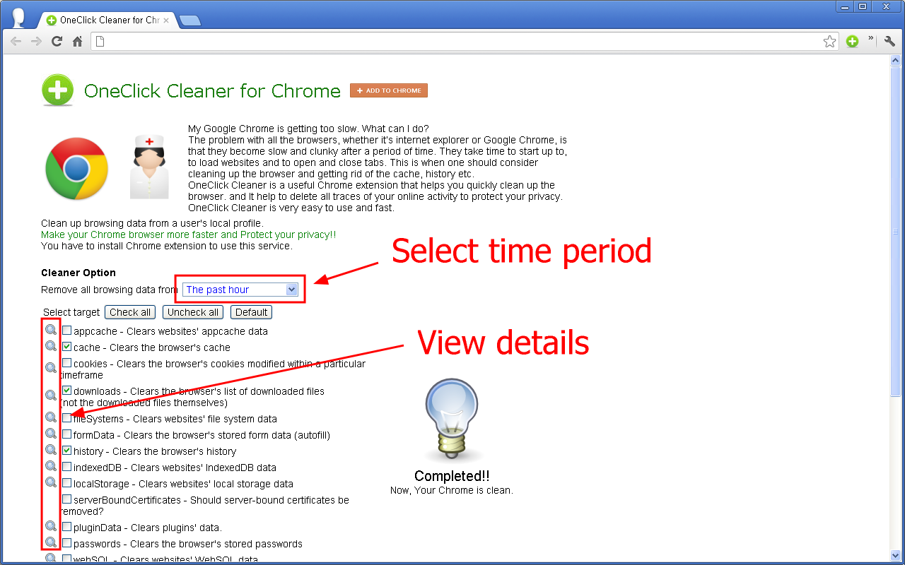 OneClick Cleaner for Chrome chrome谷歌浏览器插件_扩展第1张截图