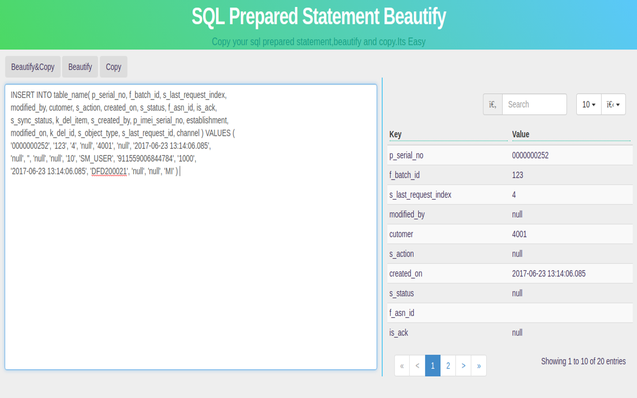 SQLPreparedStatementBeautify chrome谷歌浏览器插件_扩展第2张截图