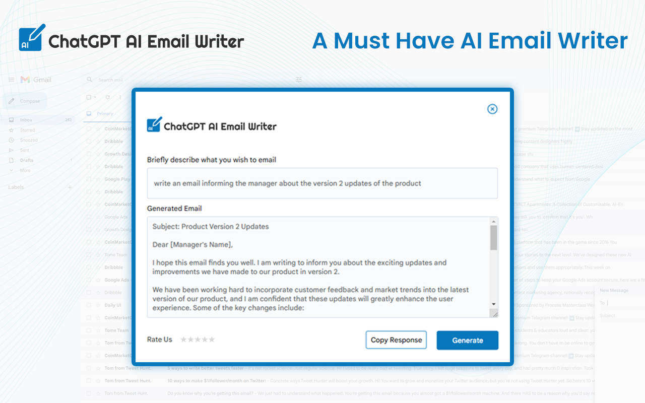 ChatGPT writer for Email, Essay chrome谷歌浏览器插件_扩展第1张截图