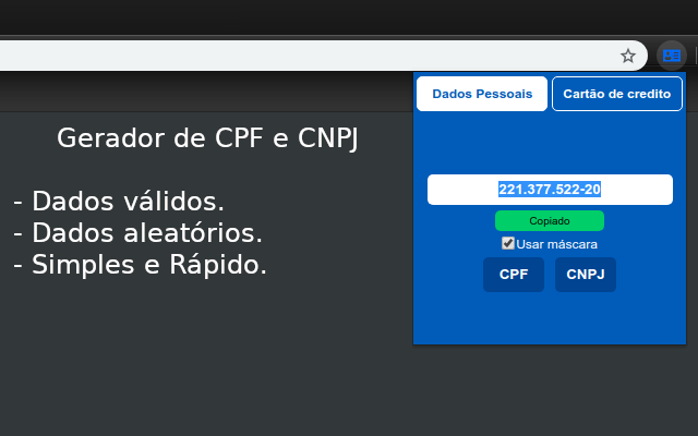 Gerador de CPF, CPNJ e Cartão chrome谷歌浏览器插件_扩展第2张截图