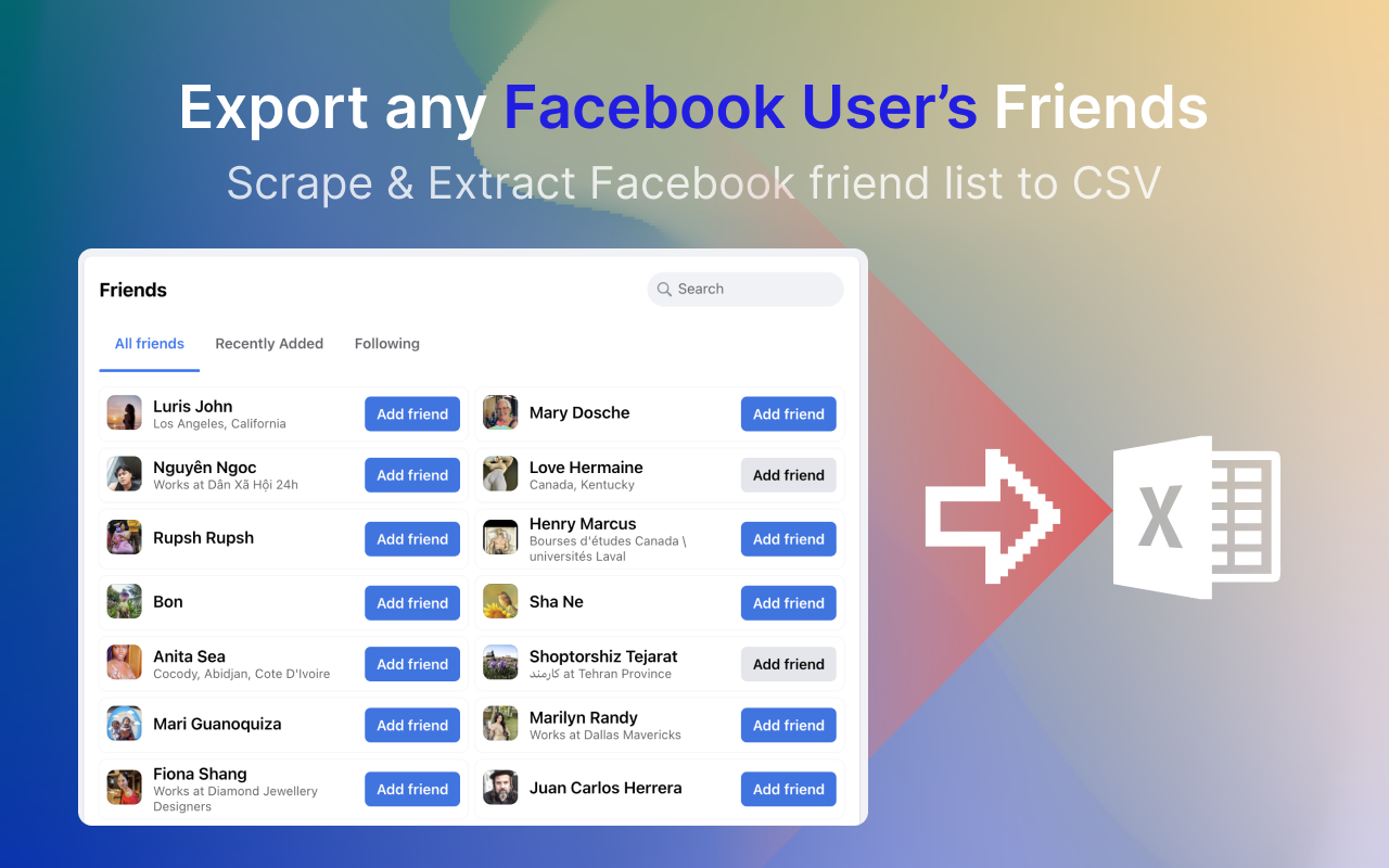 Facebook Friends Extractor (Friends/Followers/Following) Facebook 好友提取器（好友/关注者） chrome谷歌浏览器插件_扩展第2张截图