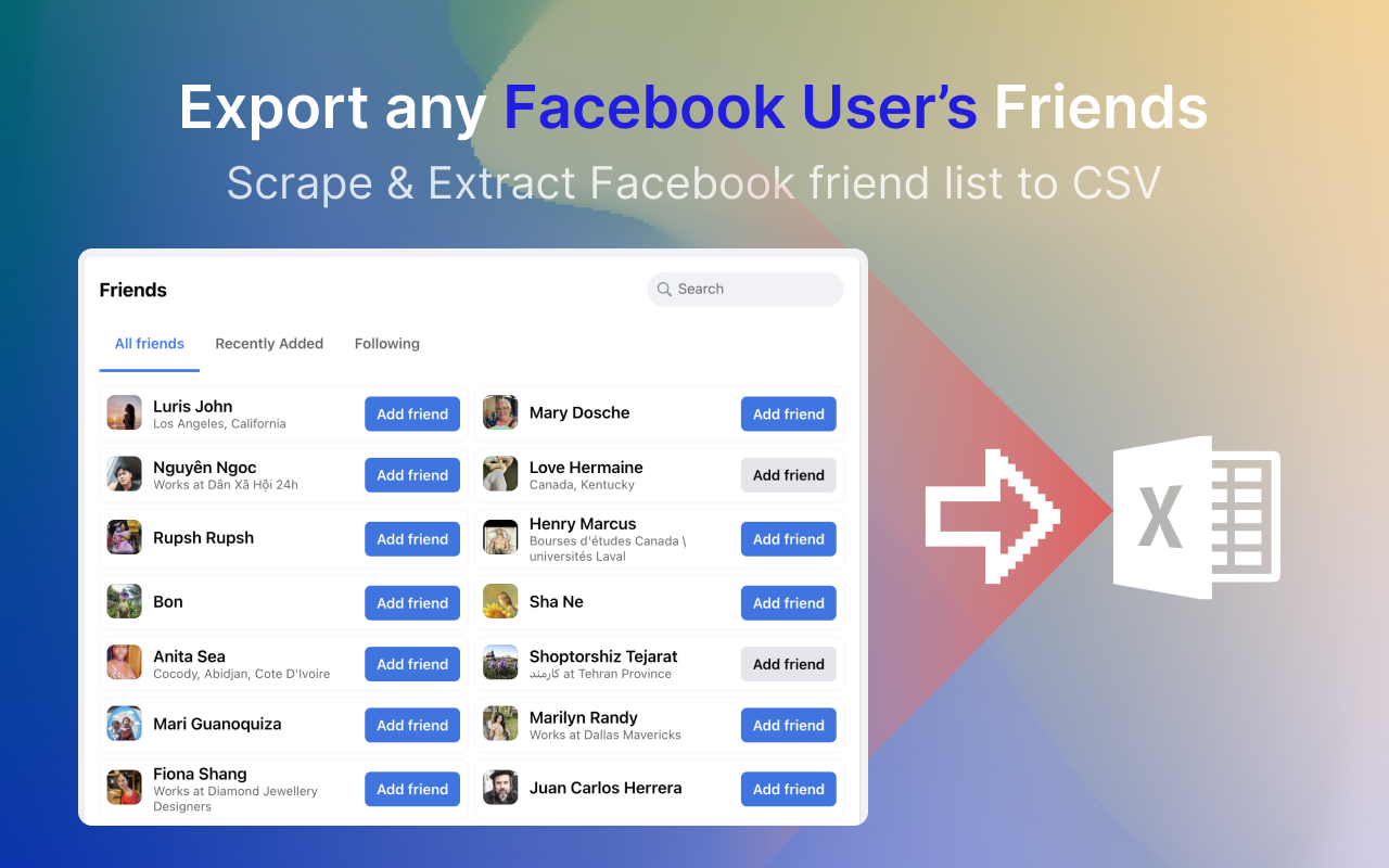 Facebook Friends Extractor (Friends/Followers/Following) Facebook 好友提取器（好友/关注者） chrome谷歌浏览器插件_扩展第3张截图