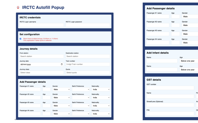 IRCTC Tatkal Automation Tool chrome谷歌浏览器插件_扩展第2张截图