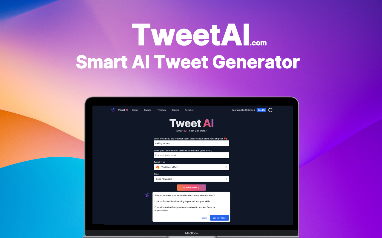 TweetAI.com - Smart AI Tweet Generator chrome谷歌浏览器插件_扩展第5张截图