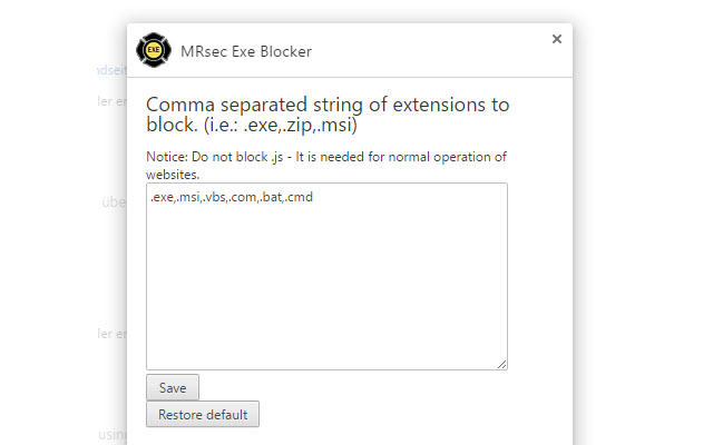 MRsec Exe Blocker chrome谷歌浏览器插件_扩展第1张截图