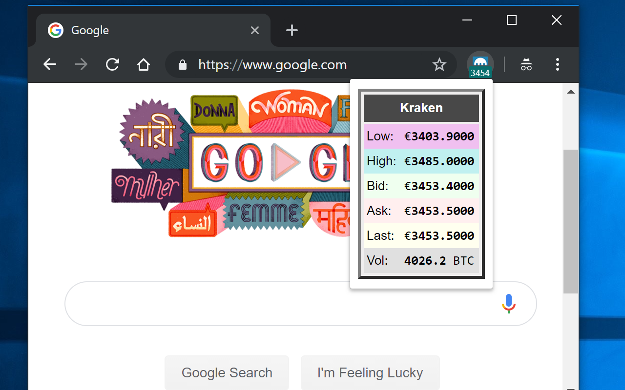 Kraken BTC/EUR Ticker chrome谷歌浏览器插件_扩展第1张截图