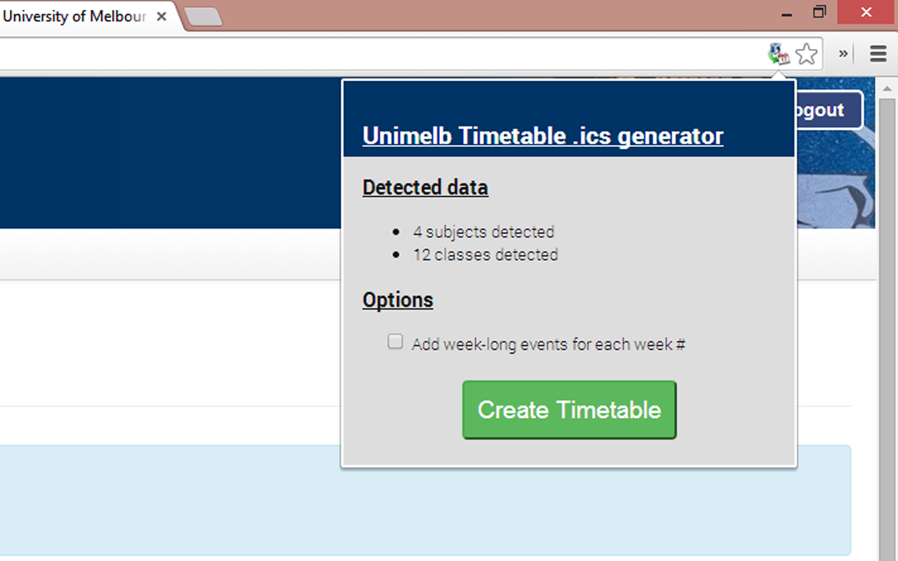 Unimelb Timetable to iCal chrome谷歌浏览器插件_扩展第1张截图