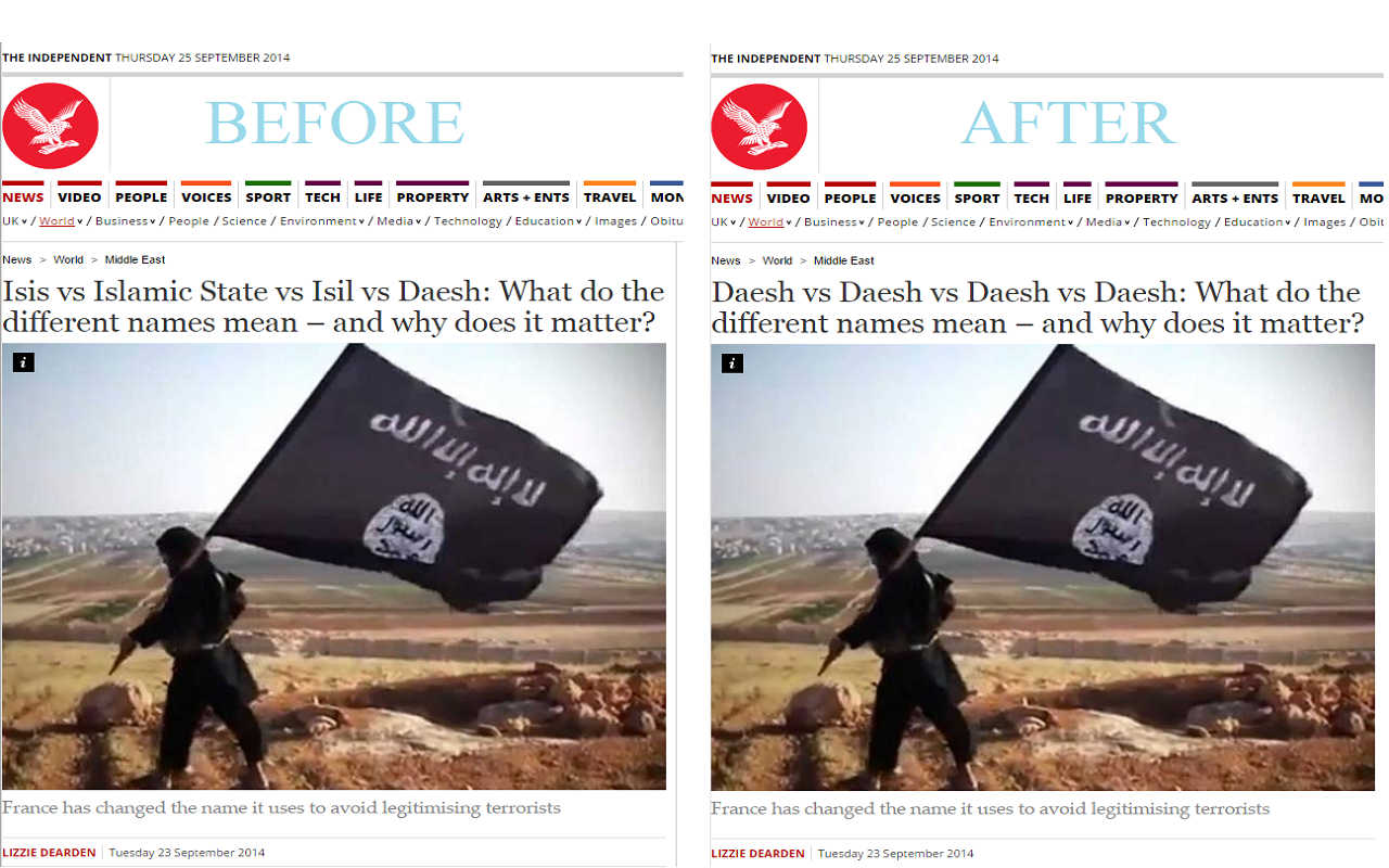 Dishonor Daesh (ISIS to Daesh) chrome谷歌浏览器插件_扩展第1张截图