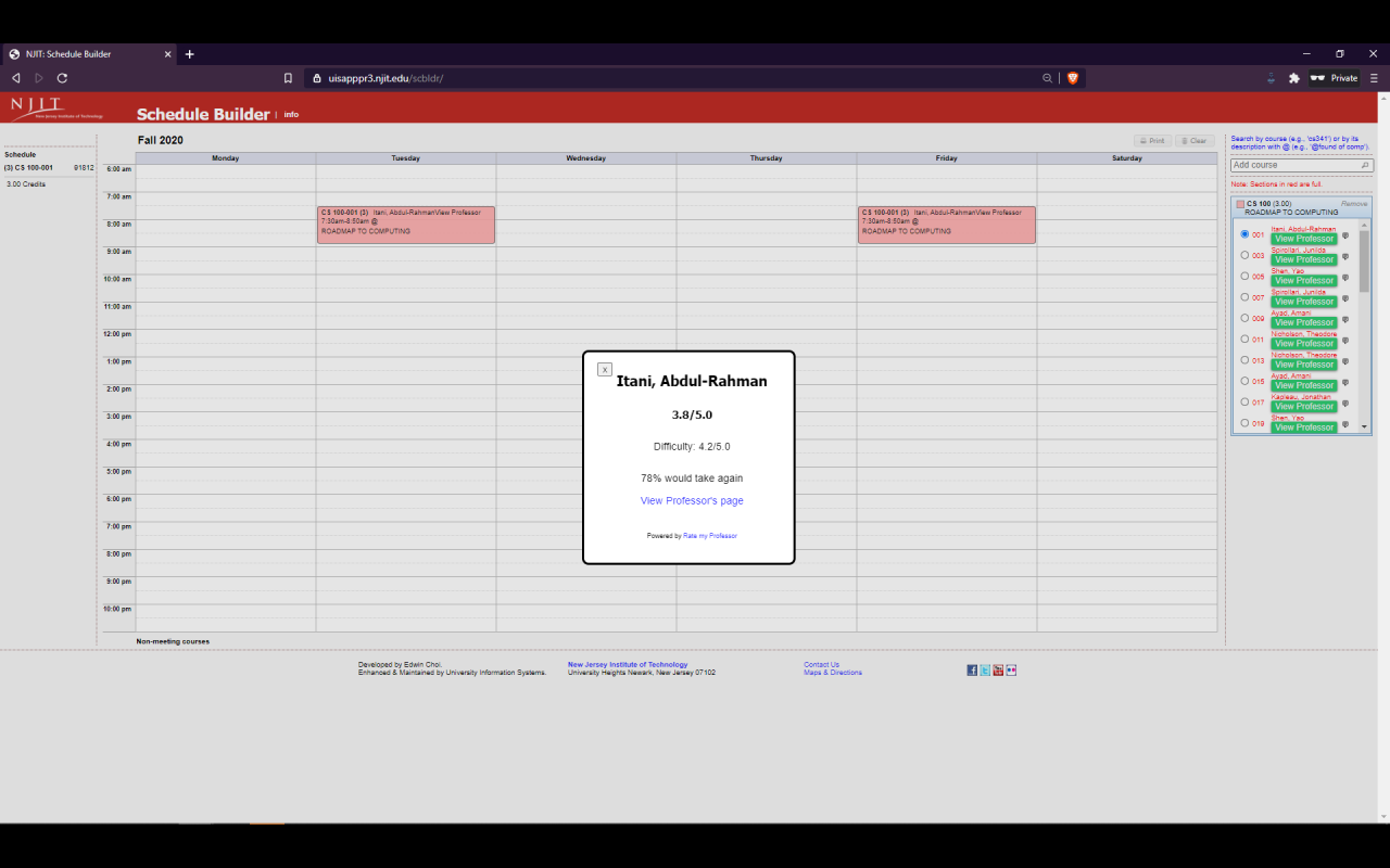 NJIT Schedule Builder RMP chrome谷歌浏览器插件_扩展第1张截图