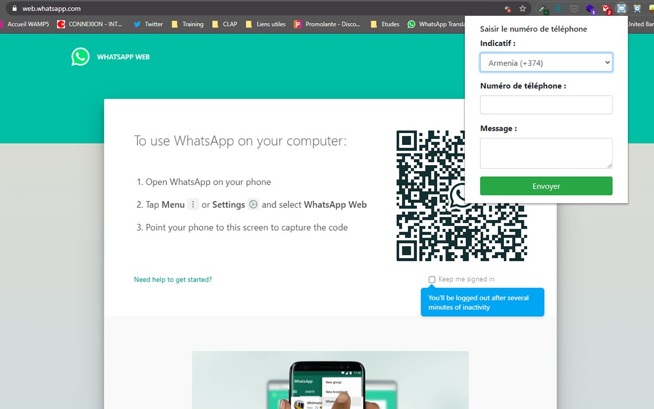 Cliquer pour discuter WhatsApp Message chrome谷歌浏览器插件_扩展第1张截图