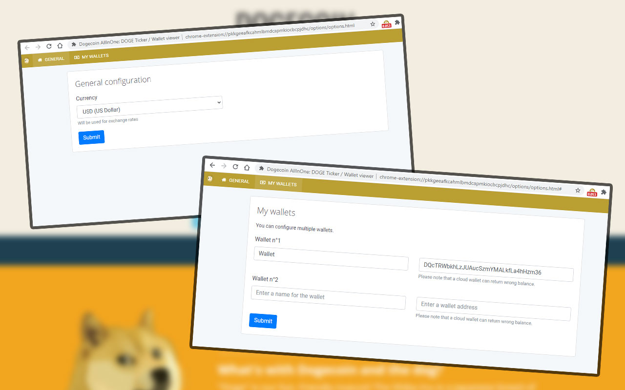 Dogecoin AllInOne: DOGE Ticker/Wallet viewer chrome谷歌浏览器插件_扩展第2张截图