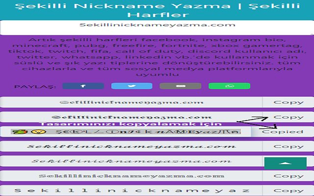 Şekilli Nickname Yazma | Şekilli Harfler chrome谷歌浏览器插件_扩展第3张截图