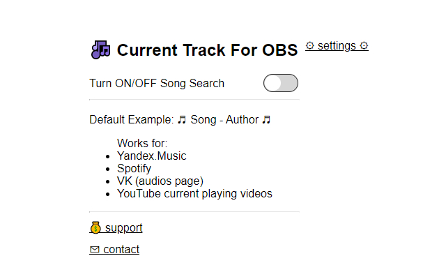 Current Track On Stream For OBS chrome谷歌浏览器插件_扩展第1张截图