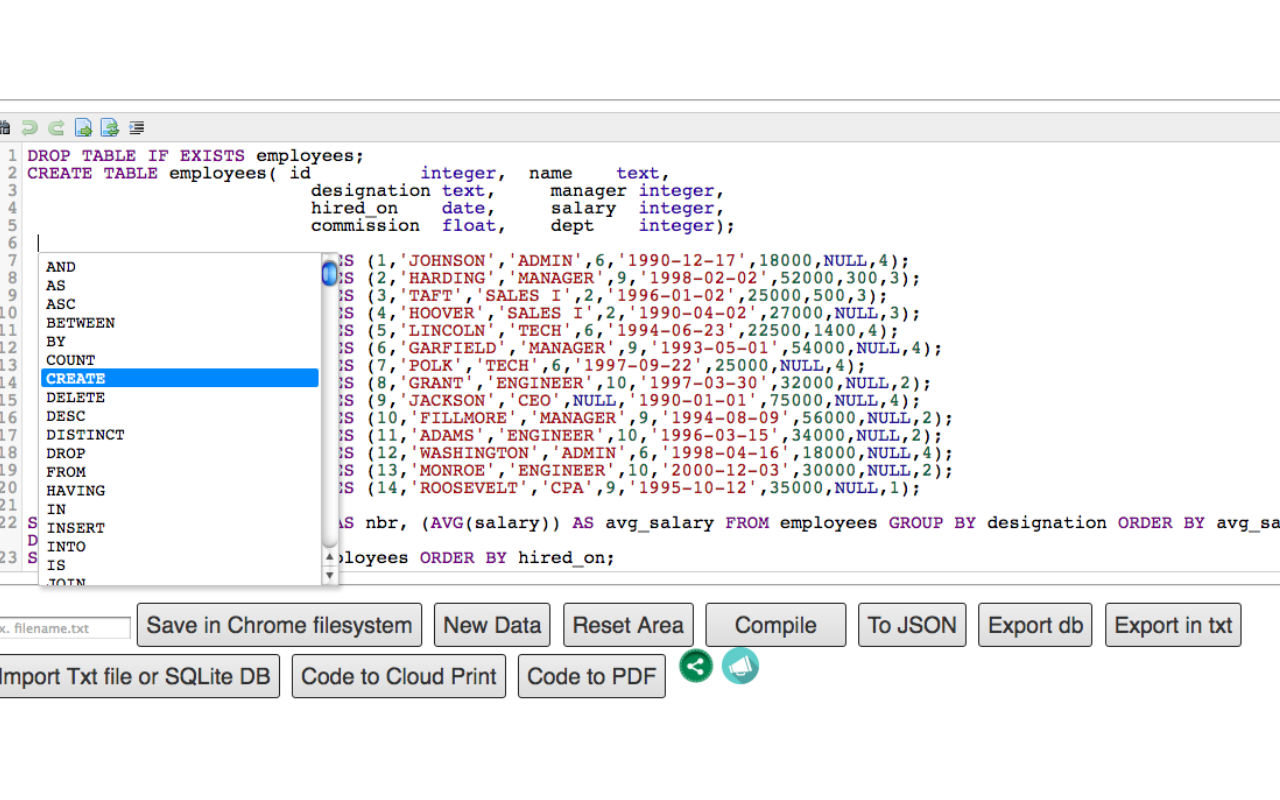 SQLite Editor and Compiler chrome谷歌浏览器插件_扩展第4张截图