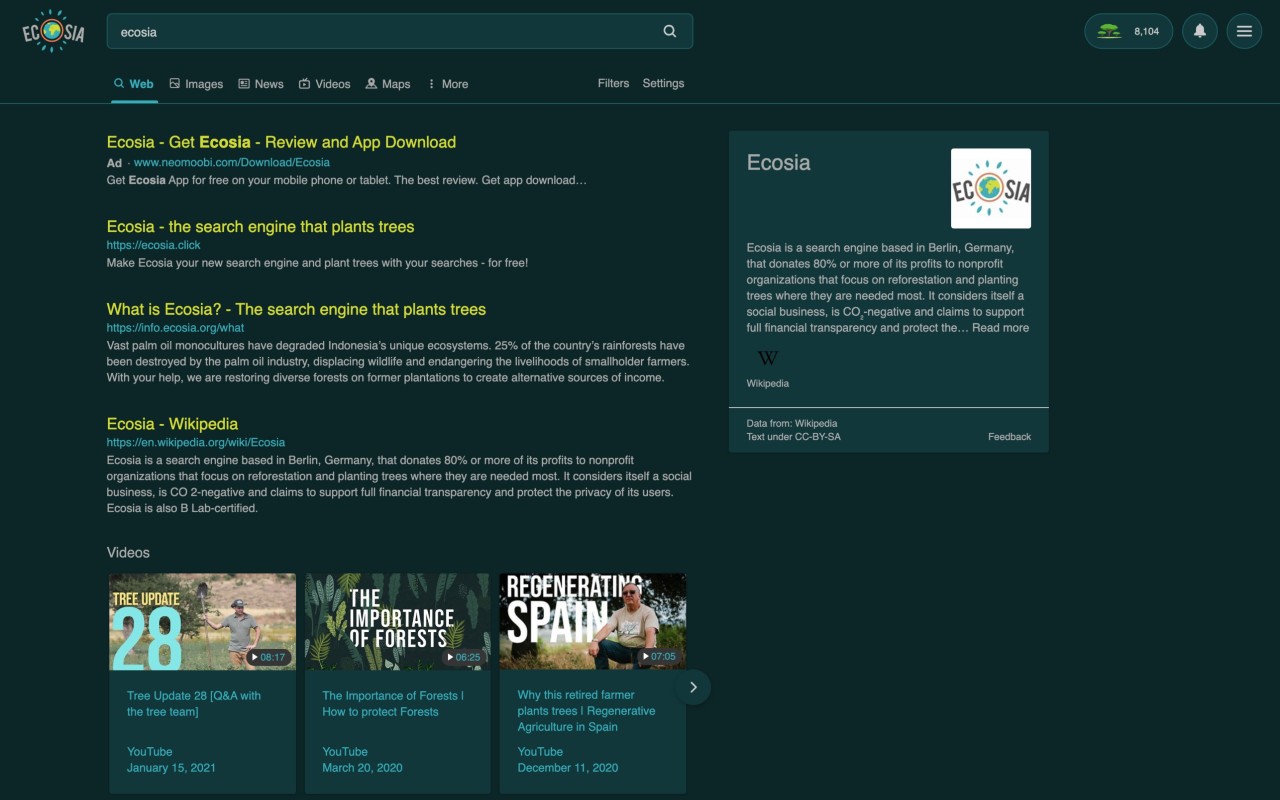 Ecosia Dark Mode chrome谷歌浏览器插件_扩展第1张截图