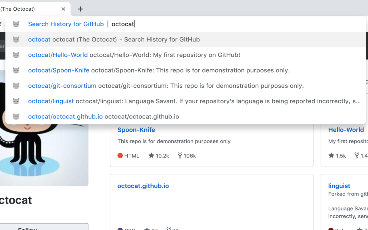 Search History for GitHub chrome谷歌浏览器插件_扩展第2张截图