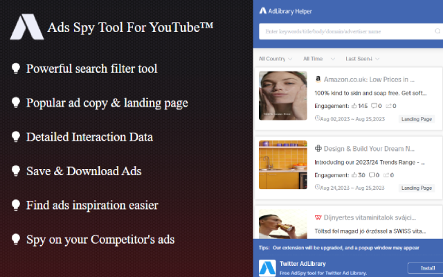 Ad Library - Ads Spy Tool For YouTube chrome谷歌浏览器插件_扩展第1张截图