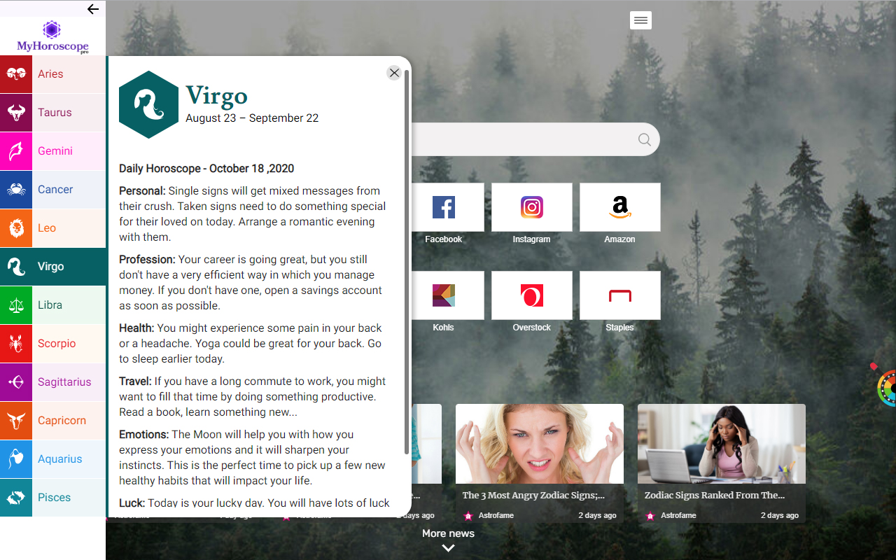 My Horoscope Pro chrome谷歌浏览器插件_扩展第2张截图