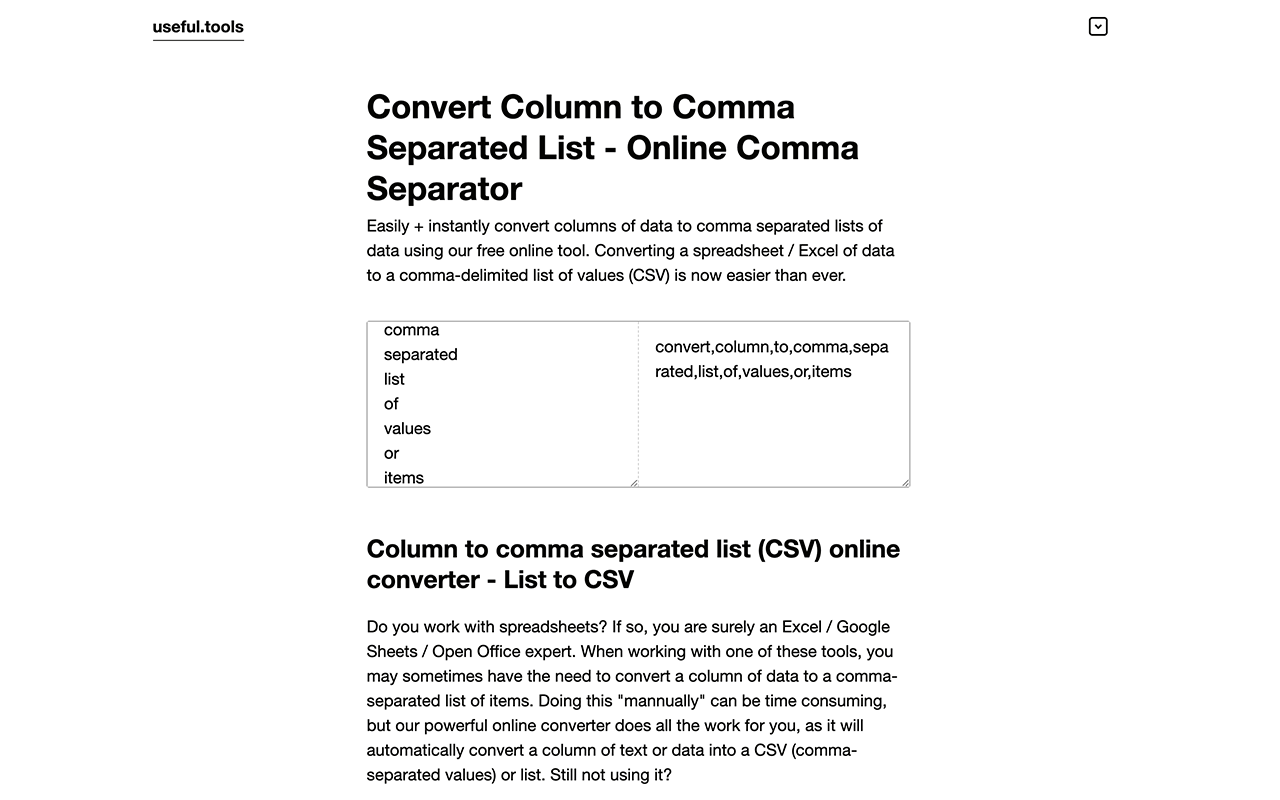 Convert Column to Comma Separated List (CSV) chrome谷歌浏览器插件_扩展第1张截图