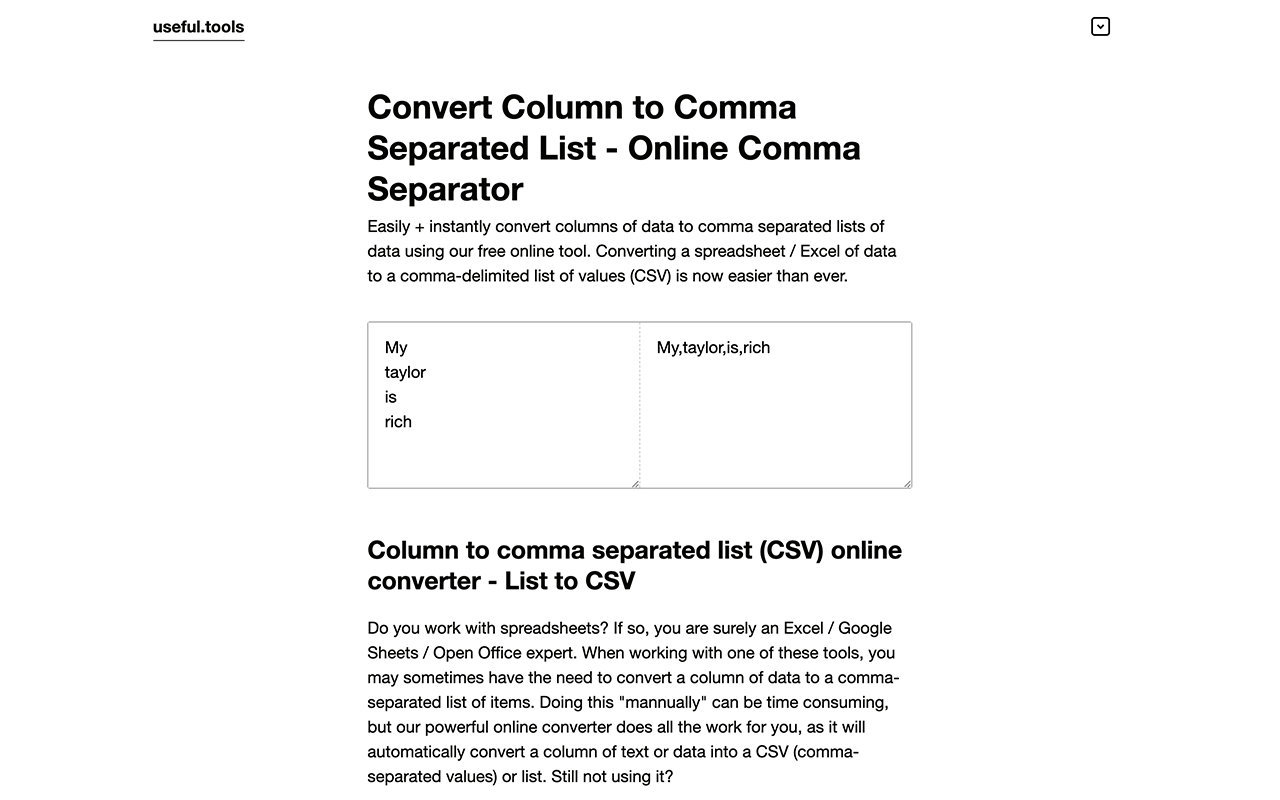 Convert Column to Comma Separated List (CSV) chrome谷歌浏览器插件_扩展第2张截图