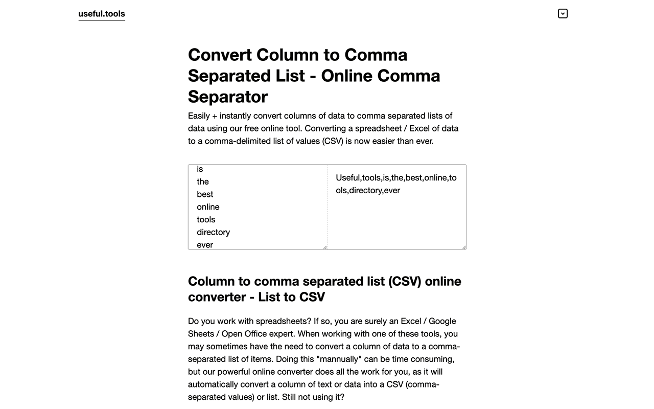 Convert Column to Comma Separated List (CSV) chrome谷歌浏览器插件_扩展第3张截图