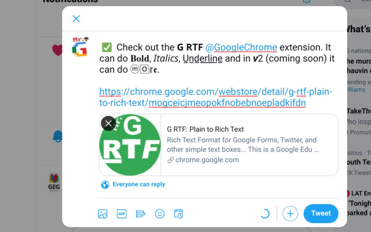 G RTF: Plain to Rich Text chrome谷歌浏览器插件_扩展第1张截图