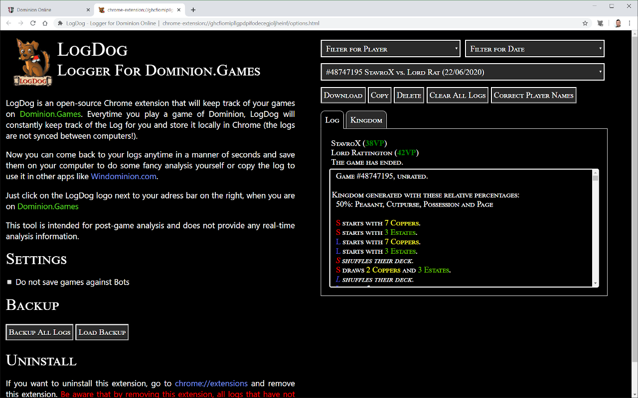 LogDog - Logger for Dominion Online chrome谷歌浏览器插件_扩展第1张截图