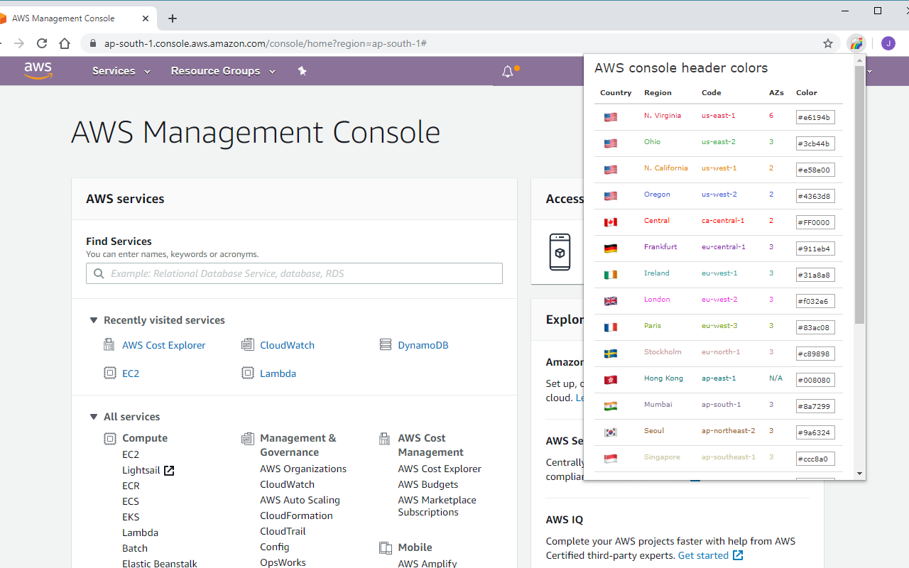 AWS console regions color chrome谷歌浏览器插件_扩展第1张截图