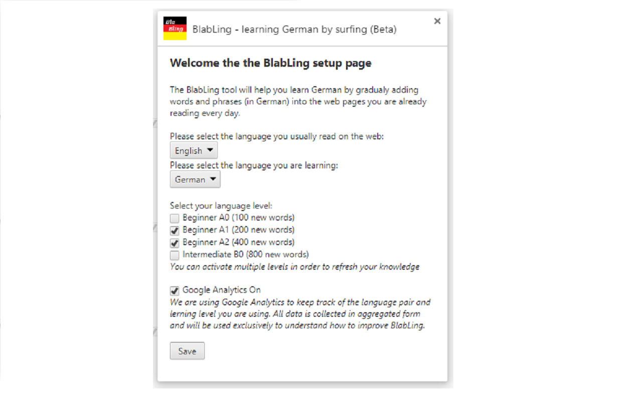 BlabLing - learning German by surfing (Beta) chrome谷歌浏览器插件_扩展第1张截图