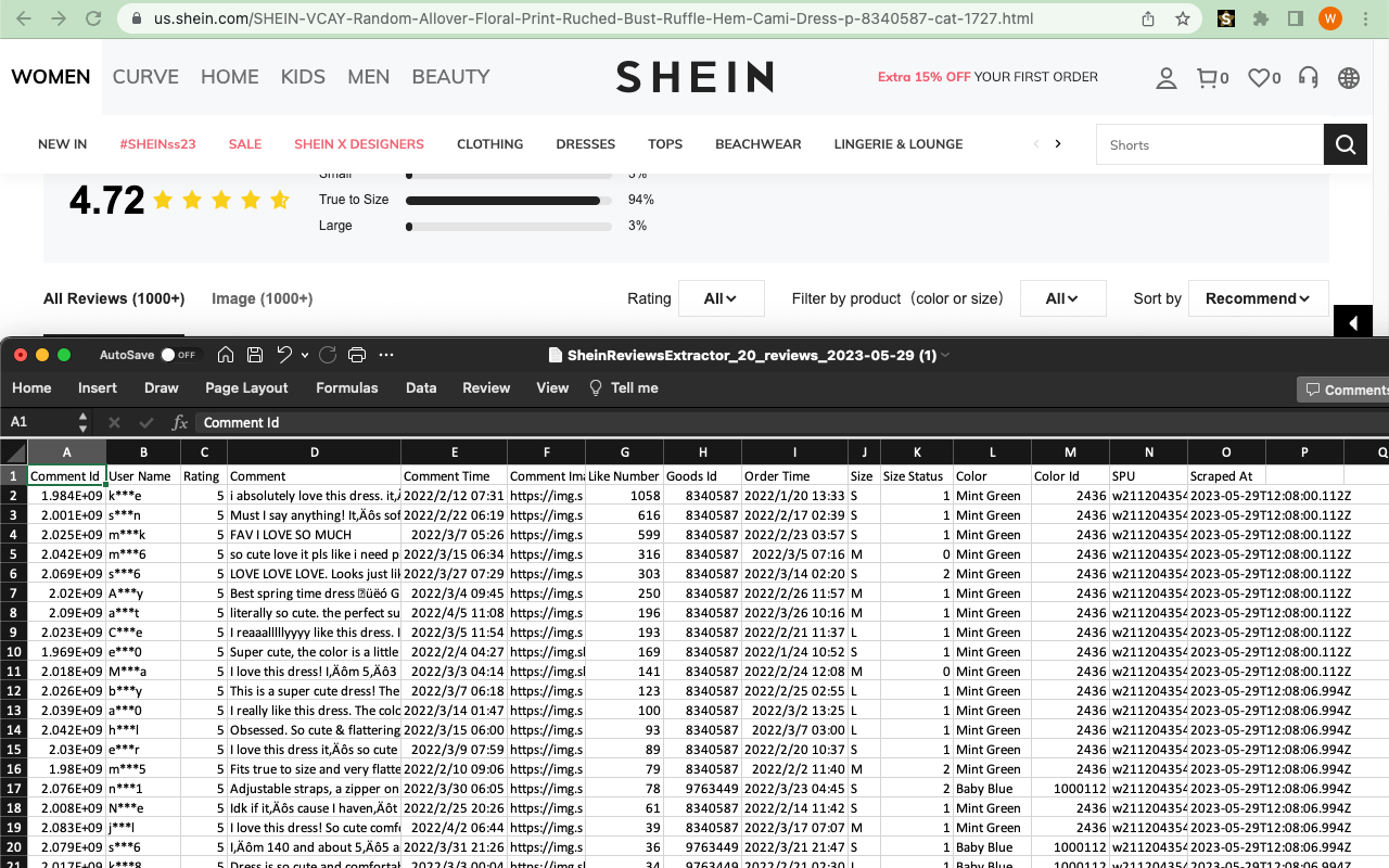 Shein Reviews Extractor - Scrape Reviews to CSV chrome谷歌浏览器插件_扩展第5张截图