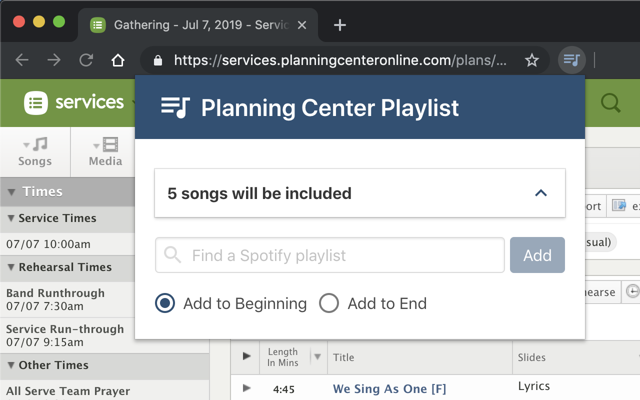 Planning Center Playlist chrome谷歌浏览器插件_扩展第1张截图