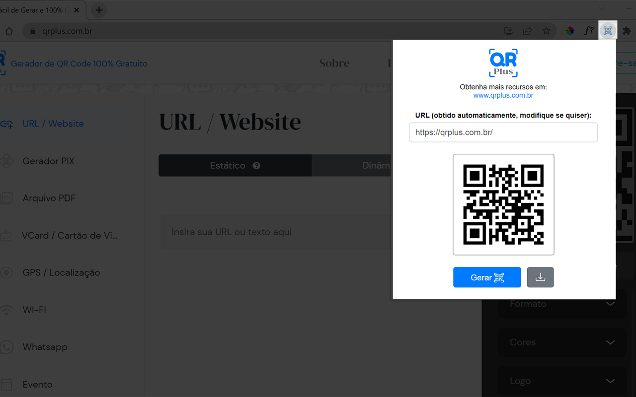 QR Plus - Gerador de QR Code 100% Gratuito chrome谷歌浏览器插件_扩展第1张截图