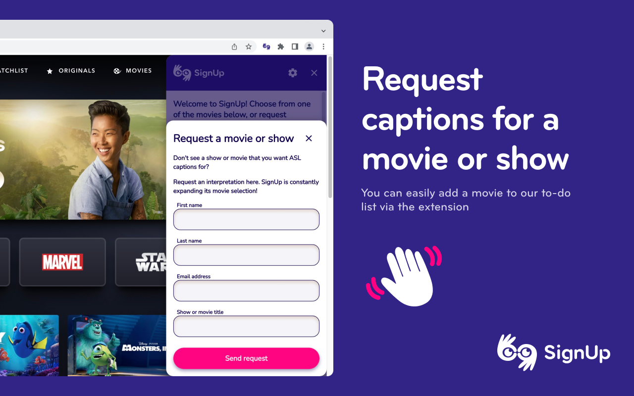 SignUp - Sign Language for Netflix & Disney+ chrome谷歌浏览器插件_扩展第2张截图