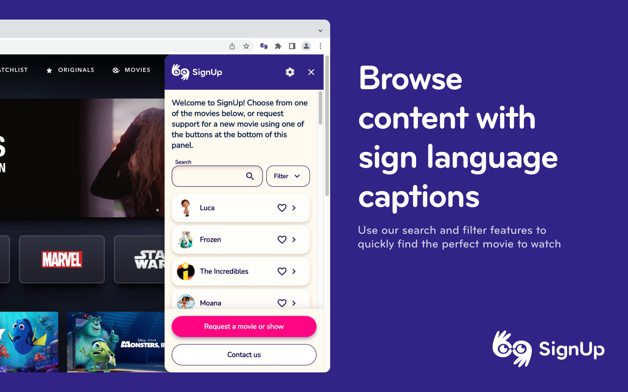 SignUp - Sign Language for Netflix & Disney+ chrome谷歌浏览器插件_扩展第3张截图