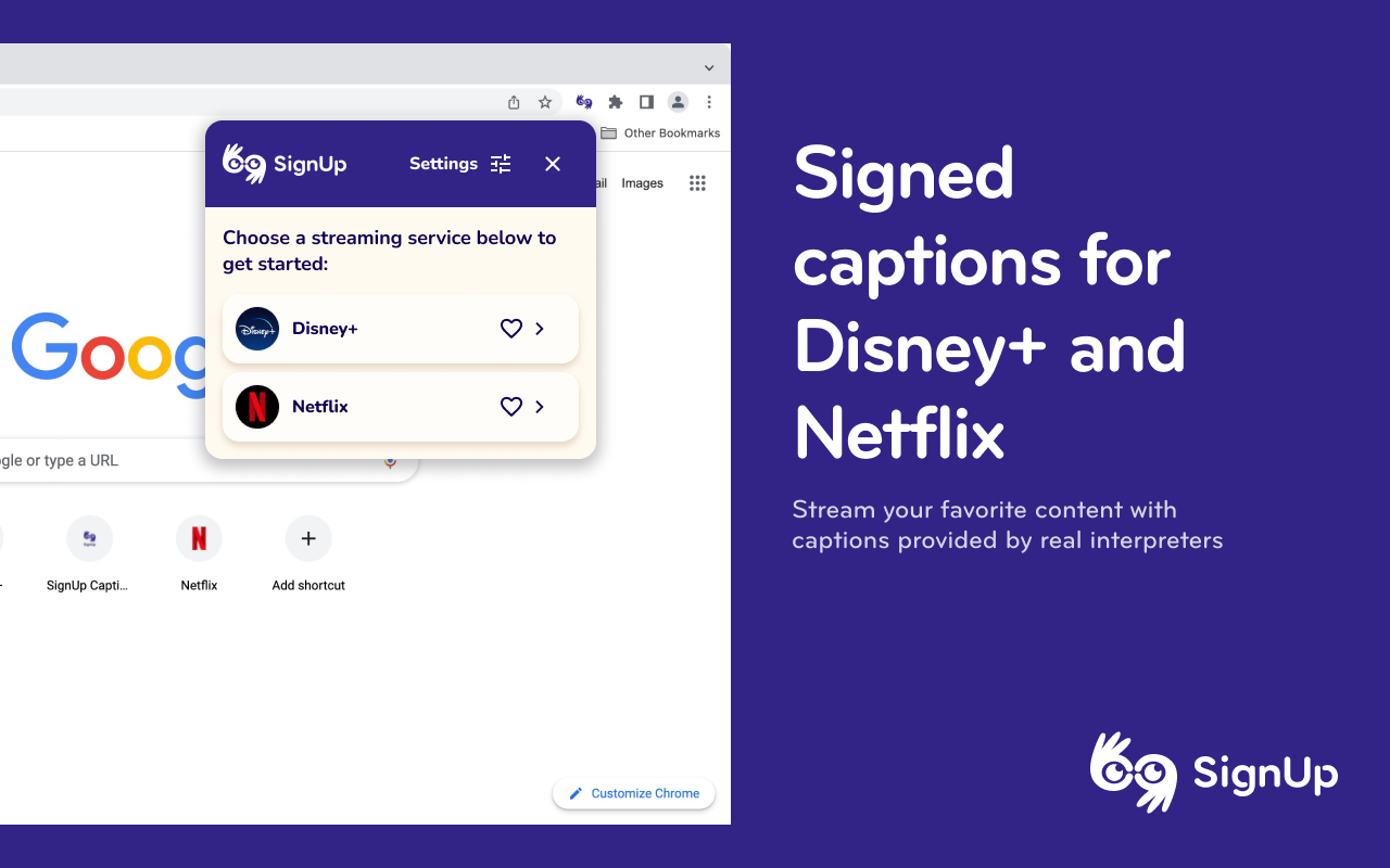 SignUp - Sign Language for Netflix & Disney+ chrome谷歌浏览器插件_扩展第5张截图