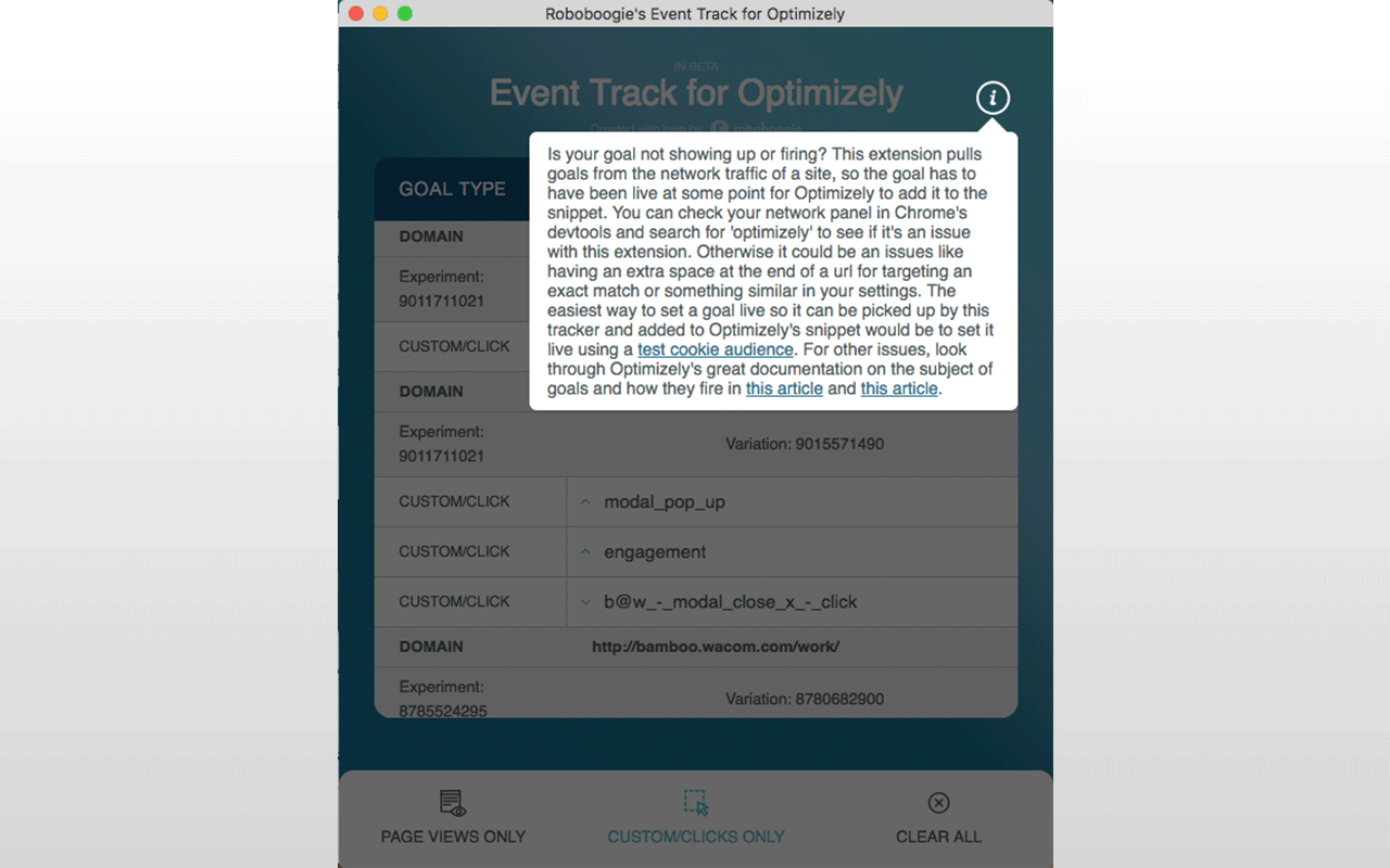 Roboboogie's Optimizely Events Tracker chrome谷歌浏览器插件_扩展第2张截图