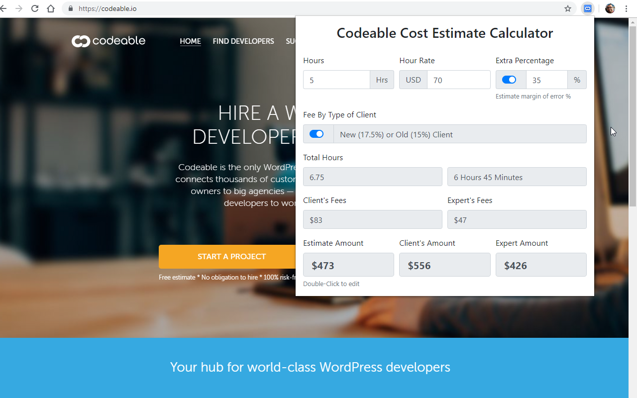 Codeable Cost Estimate Calculator chrome谷歌浏览器插件_扩展第1张截图