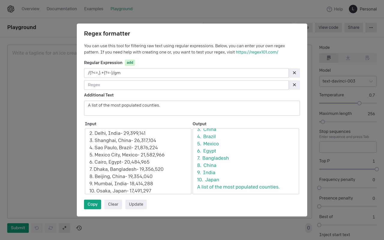 OpenAi Playground Regex chrome谷歌浏览器插件_扩展第1张截图
