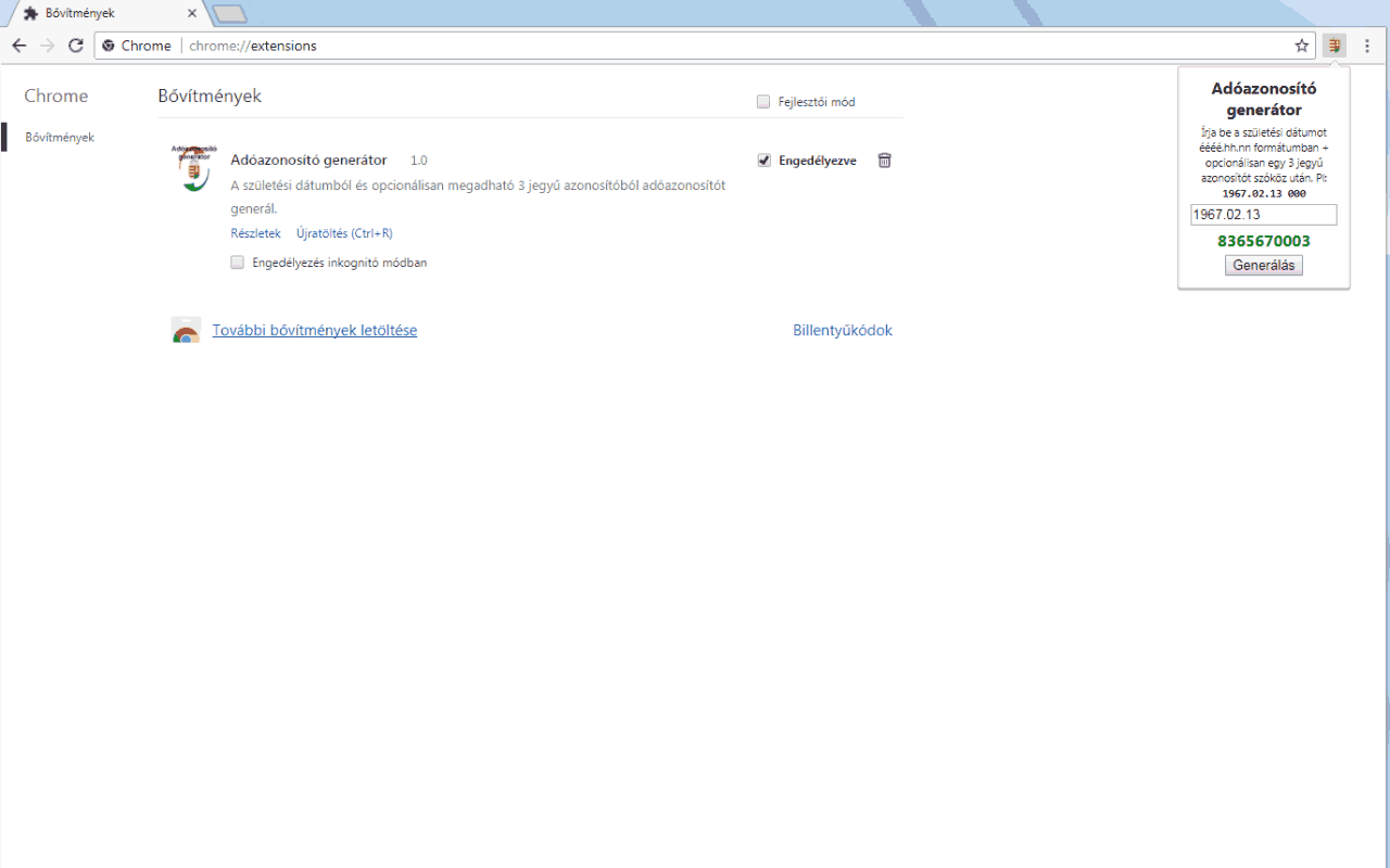 Adóazonosító generátor chrome谷歌浏览器插件_扩展第1张截图