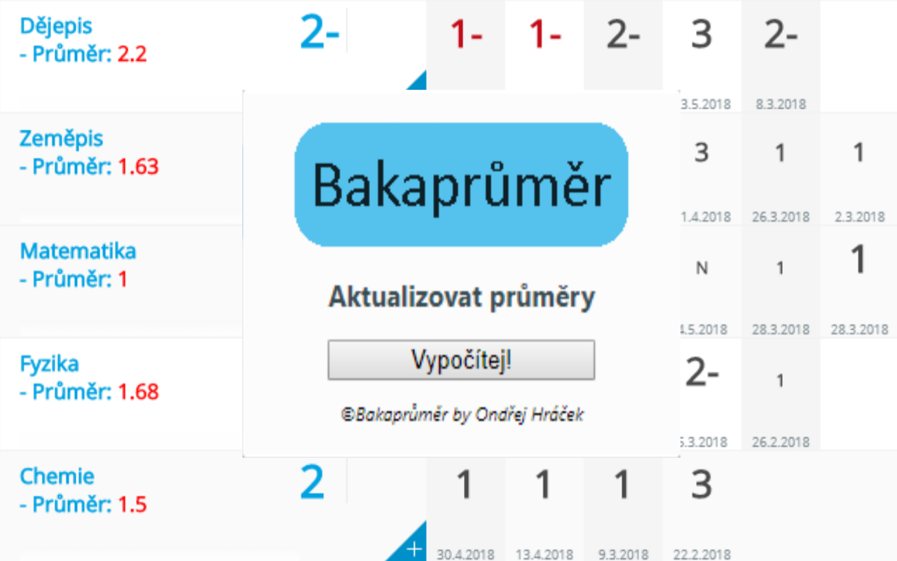 Bakaprůměr - průměr známek Bakaláři chrome谷歌浏览器插件_扩展第3张截图