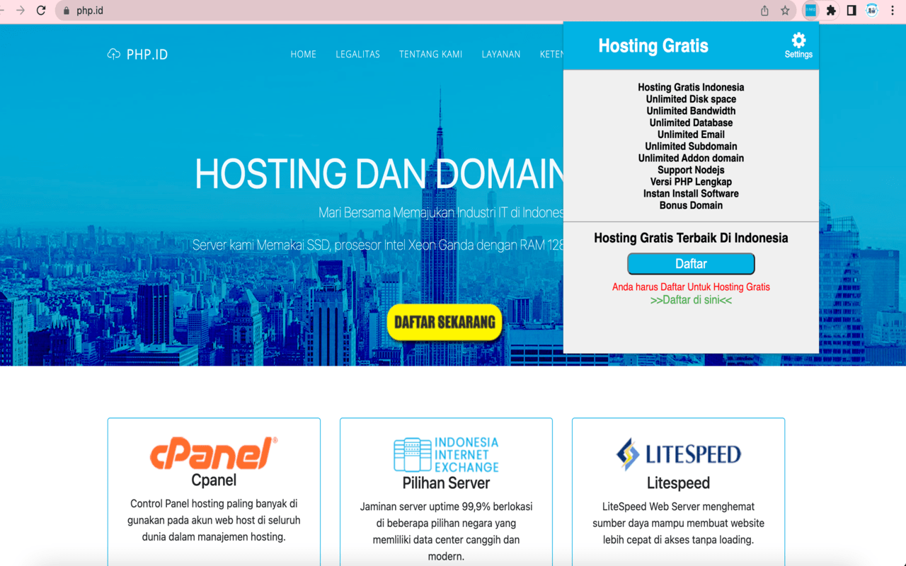 Hosting Gratis Cpanel Indonesia chrome谷歌浏览器插件_扩展第1张截图