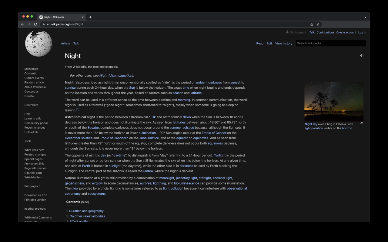 Wikipedia Dark Mode chrome谷歌浏览器插件_扩展第1张截图